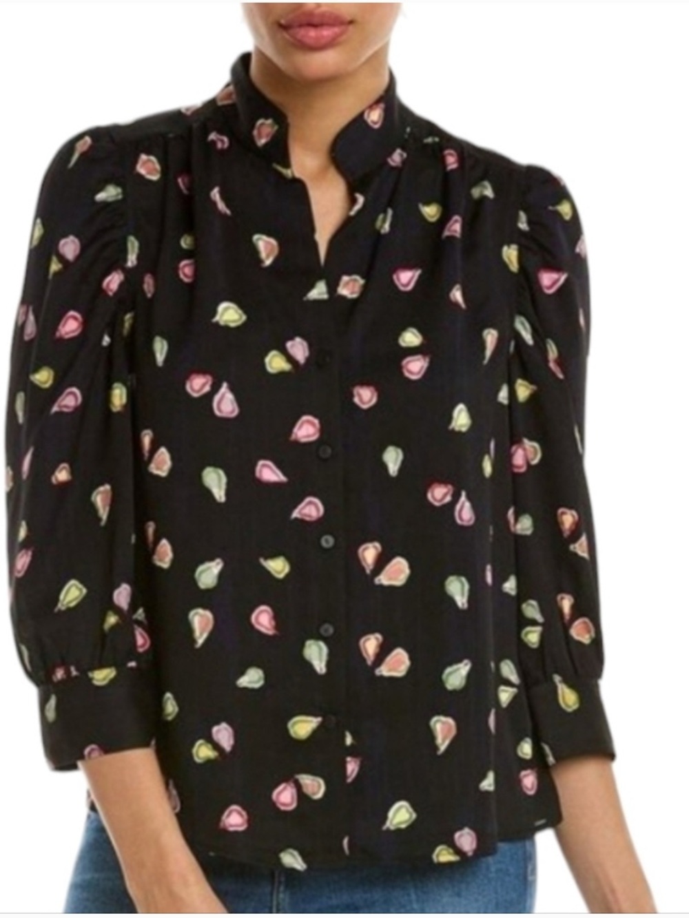 Nic+Zoe Women's Black Party Pears Printed Button-Up Top Size XS NEW